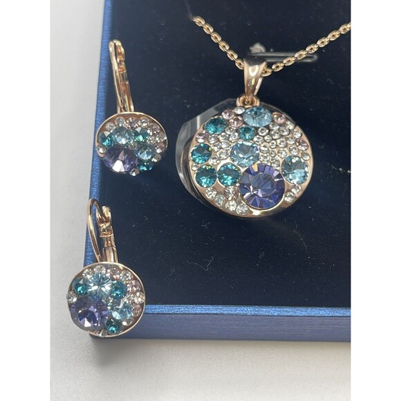EVEVIC Austrian Crystal Round Disc Pendant Necklace Earring Set New - Picture 8 of 10